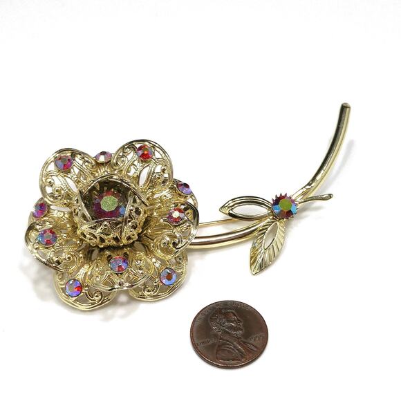 Vintage Sarah Coventry Large Flower Rose Brooch, 1960s - Picture 5 of 10